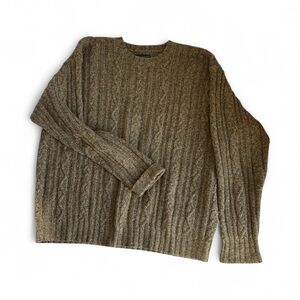 Vintage American Eagle Men's Crewneck Wool Cable Knit Sweater Khaki Brown XL